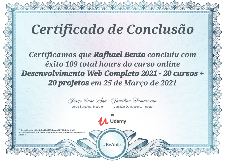 Certificado udemy Desenvolvimento Web