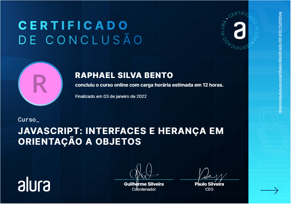 Certificado JavaCript Herança e interface