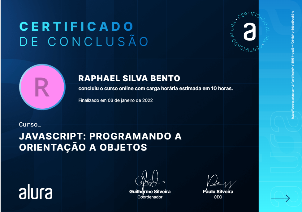 Certificado JavaScript Orientação obejetos